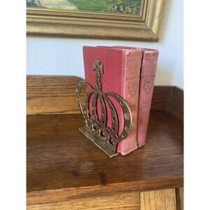 Vintage Midcentury Brass Crown Bookend Single Folding Bookend MCM